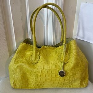 Furla Croc-Embossed lemon Green Leather Tote EUC